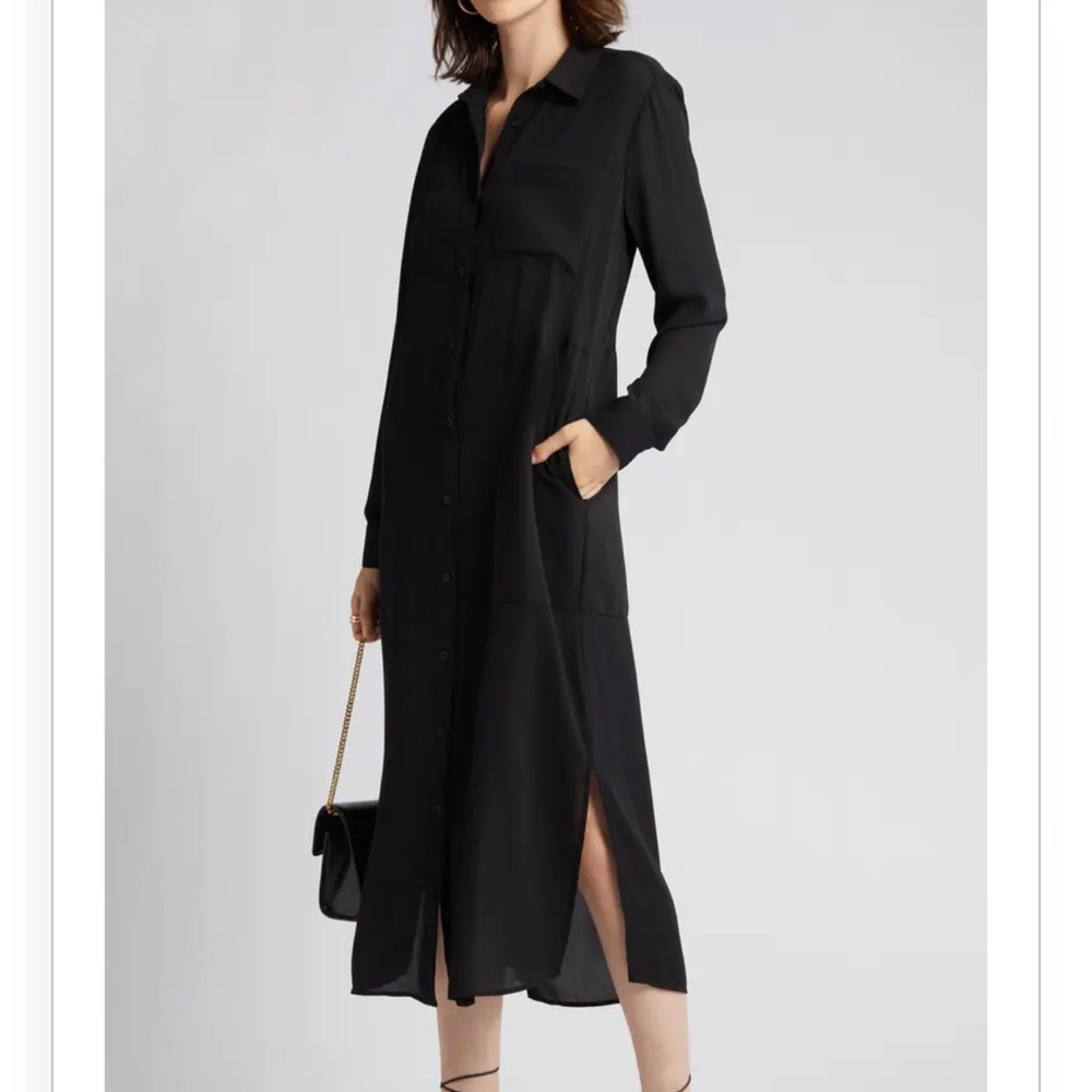 Nordstrom Black Long Sleeve Midi Shirtdress Size S